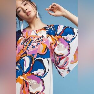 Anthropologie Maeve Multicolor Silk Dress with Ruffles - NEVER WORN